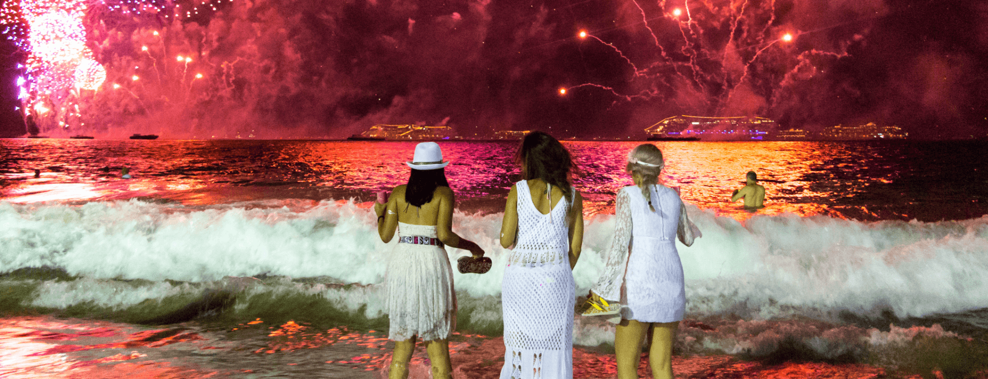 One of Brazilian New Year's Eve Traditions is to wear white and jump over waves