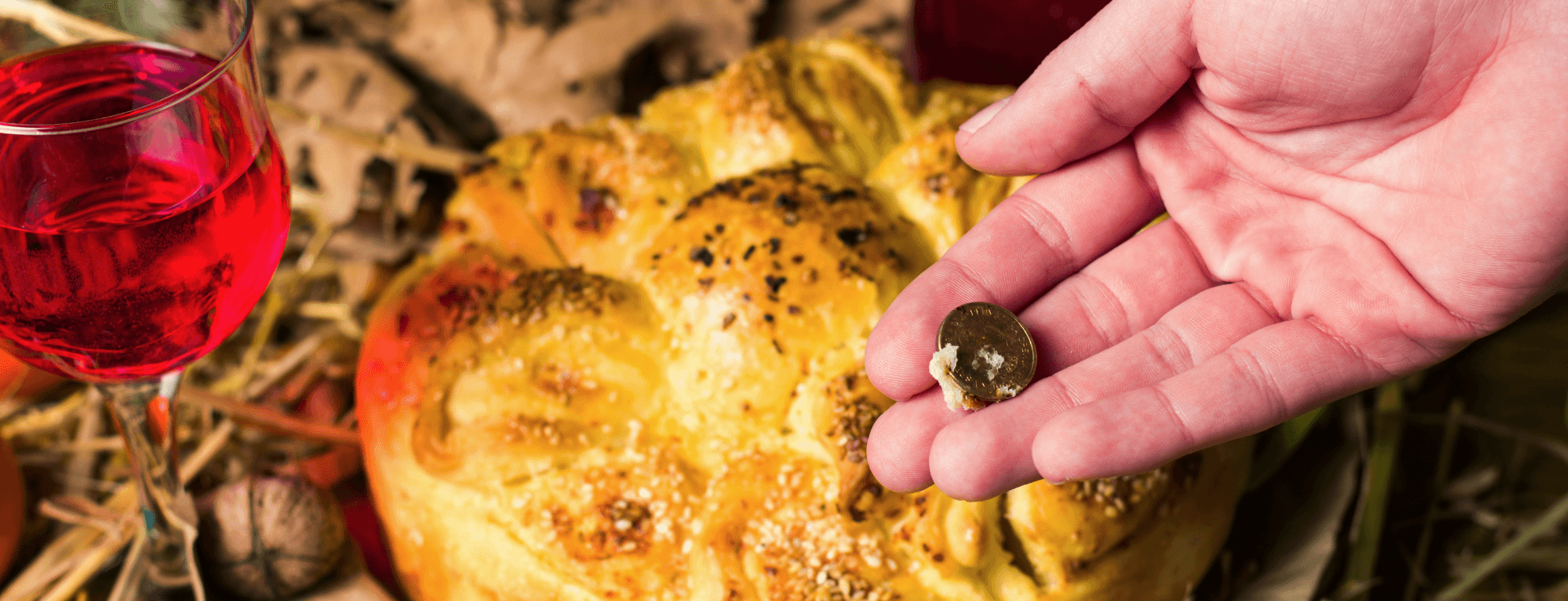 Person finding a coin in the traditional Greek New Year cake vasilopit