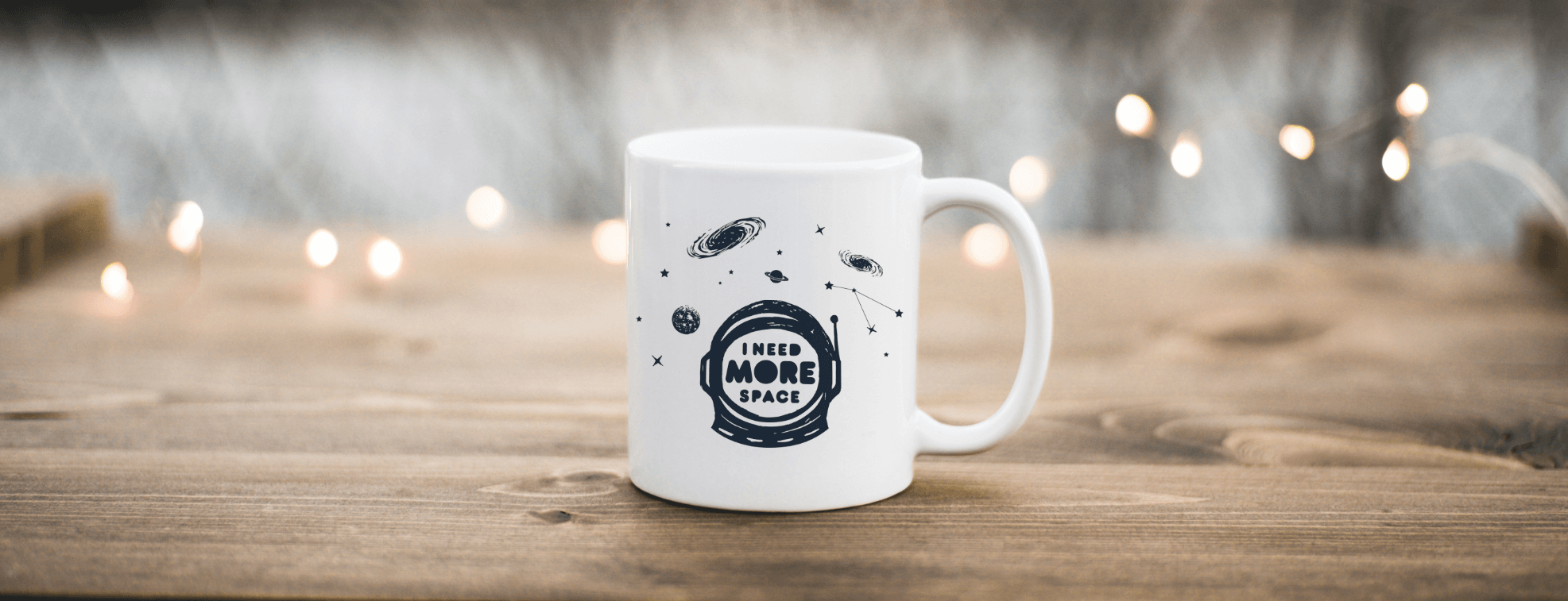 A white mug with an astronaut for introverts who need more space